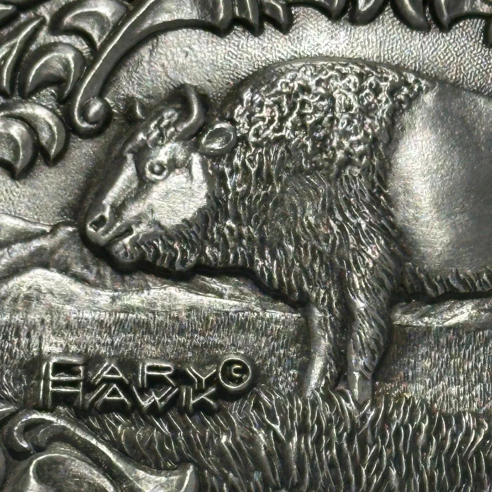Vintage 1990 NC+ Hybrids Buffalo Bison Wildlife Collector Belt Buckle Gary Hawk